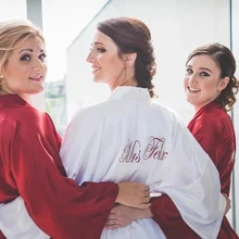 Изготовленный на заказ Красный для свадьбы, невесты, подружки невесты свадебное нижнее белье атласная Шелковая пижама девичник шелковый халат халаты вечерние подарки