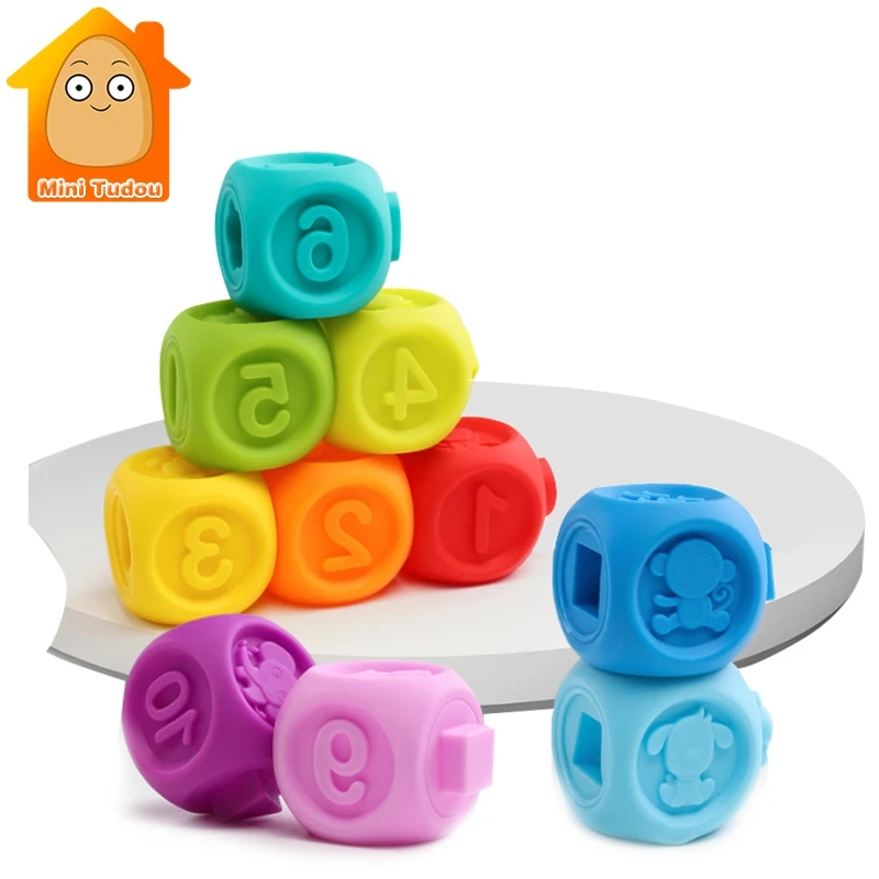 

10PCS Baby Grasp Ball Toy 3D Animal Number Touch Hand Soft Balls Baby Massage Rubber Teethers Squeeze Toy Bath Ball