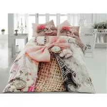 3D Линда Париж Эйфелева двойной королева хлопок ранфорс пододеяльник покрывало, Комплект постельного белья 4 шт