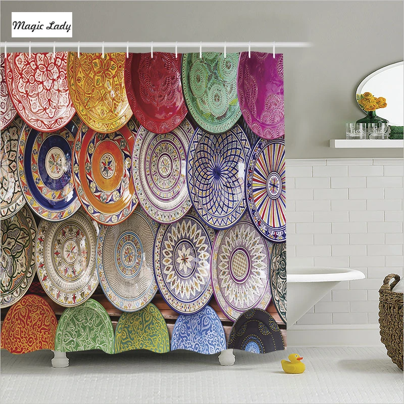 Shower Curtain Textile Bathroom Accessories Moroccan Traditional Handcraft Plate Blue Orange Beige 180 200 Cm Shower Curtain Textile Shower Curtaincurtain Shower Aliexpress