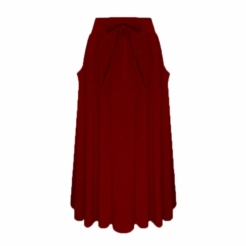 7 цветов, осень, модные женские длинные юбки, плиссированные, макси, для женщин, для девушек, эластичная, высокая талия, повседневная, свободная, Однотонная юбка, Женская юбка - Цвет: Wine Red