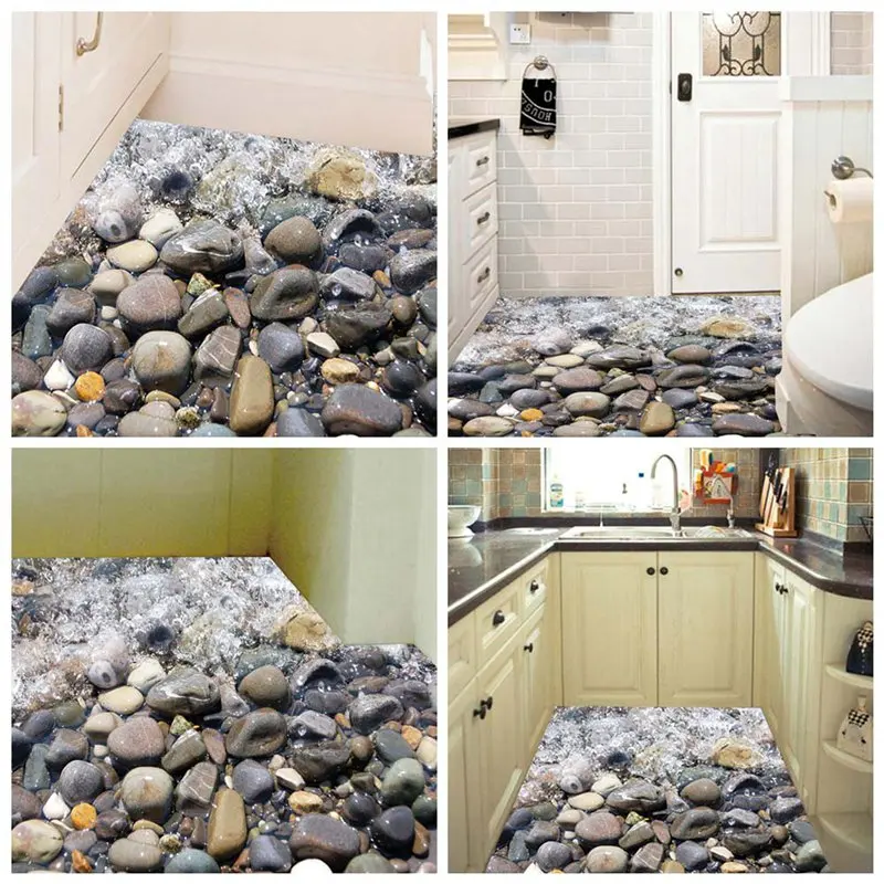 

3D Wall Stickers Bathroom Floor Beach Stone Wall Sticker For Kids Rooms Home Decor Vinyl Decals Art Sticker Wall Poster