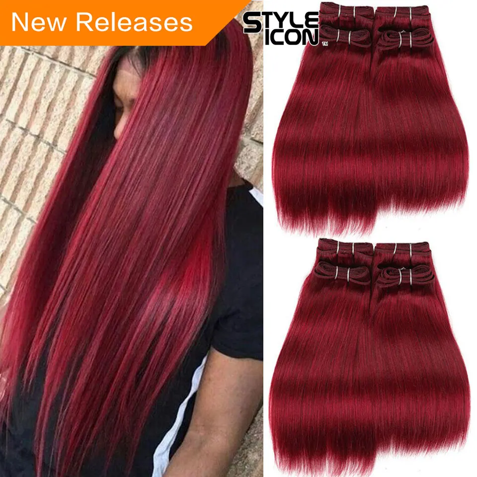

Styleicon Brazilian Yaki Straight Human Hair Bundles 4 Bundles Deal 190G 1 Pack Red Hair Non Remy 1B 2 4 99J Burg Hair Extension