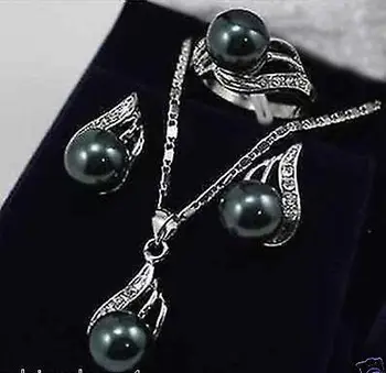 

Jewelry Black Pearl Bow Pendant Necklace Earring Set AAA style 100% Natural Noble Fine jewe >>>girls jewelry sets Free shipping