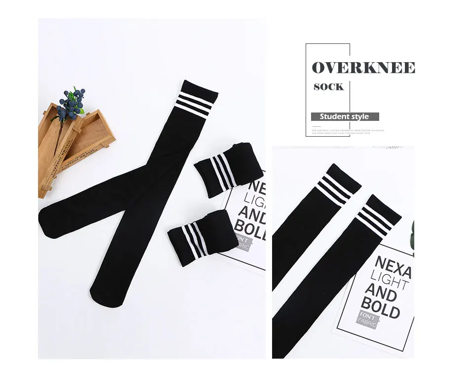 Warm Long Stocking Fashion Striped Knee Socks Girls Student School Sock Cotton Thigh high Over Knee High socks Female Ladies (12)