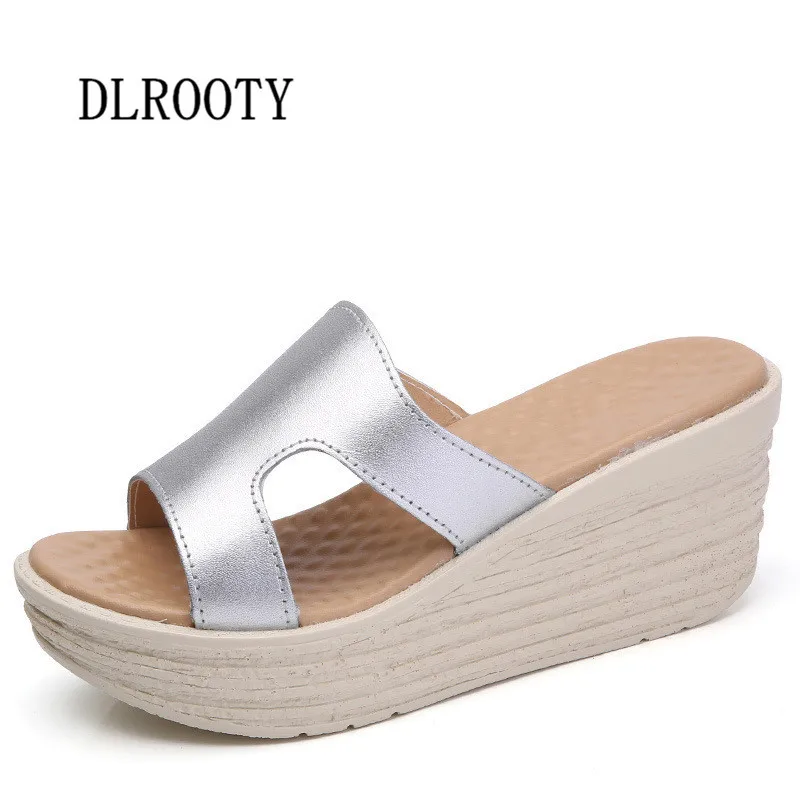

Women Sandals 2018 Summer Shoes Woman Flip Flops Wedges Fashion Genuine Solid Leather Platform Female Slides Ladies Peep Toe
