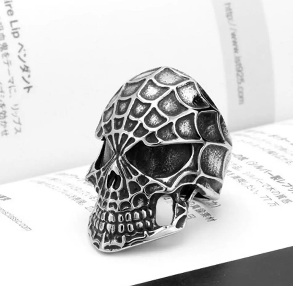 

NEW fashion HT Stylish men's stainless steel ring punk spiderman ring Skull ring size 8-11 Wholesale and retail