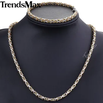 

Trendsmax JEWELRY SET 5MM Mens Boys Chain Byzantine Box Stainless Steel Necklace Bracelet Set Wholesale KS01