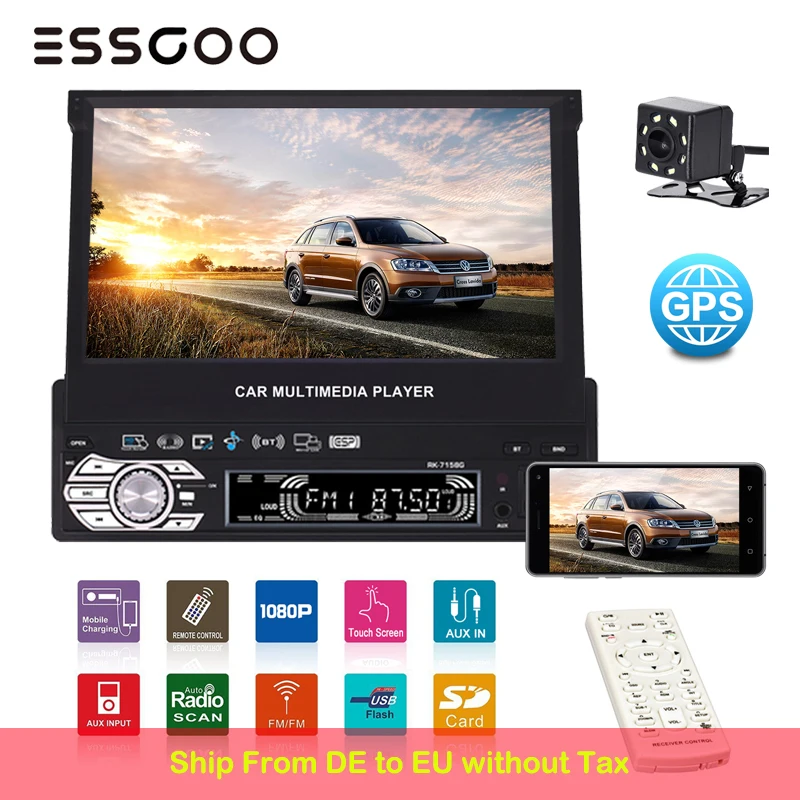 

ESSGOO 7" 1 Din Car Radio GPS Navigation Multimedia Player Retractable Screen Autoradio Navigator MP5 GPS Phone Link Rear Camera