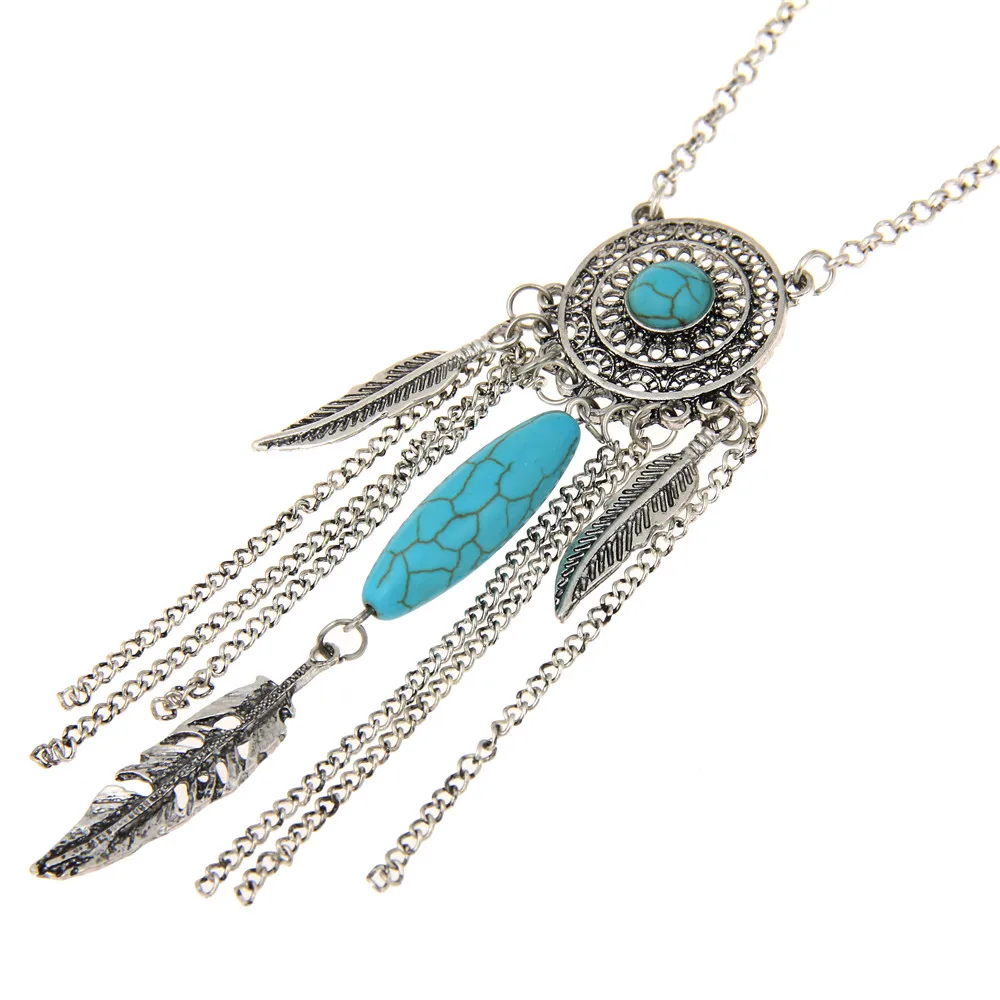 

lureme Vintage Multi Layers Dream Catcher with Green Stone Maxi Collar Multilayer Necklaces Pendants Choker Necklaces (nl004212)