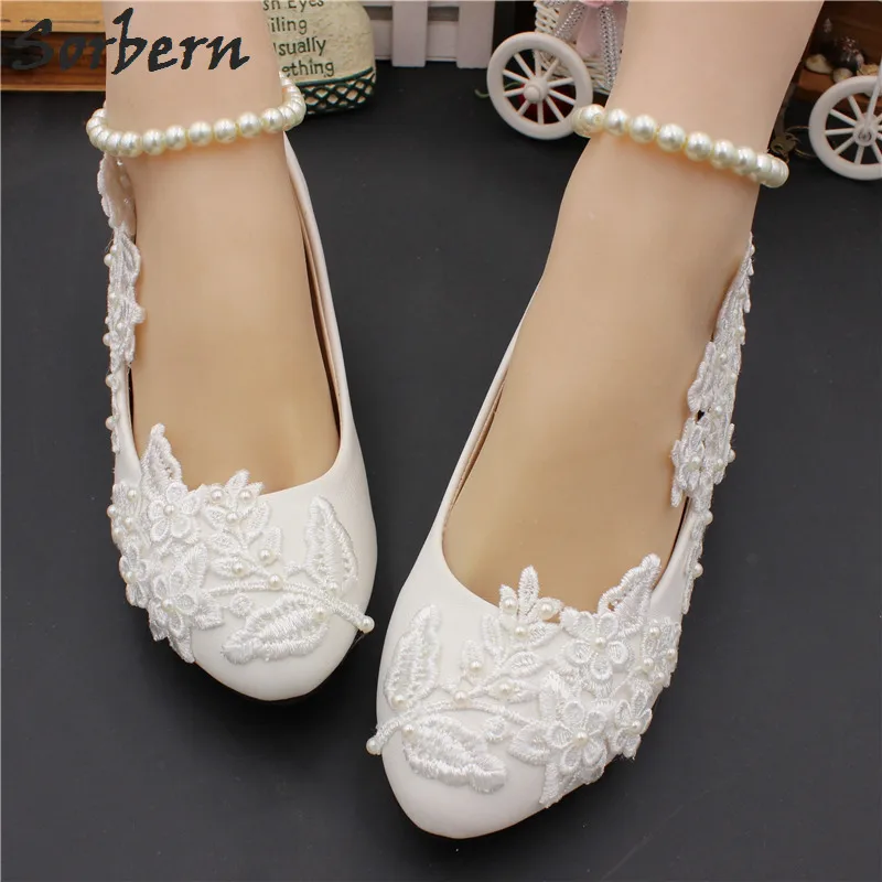 

Sorbern White Lace Flowers Bridal Shoes 3Cm Cute Heels Wedding Shoe Pumps Women Shoes Women'S Wedding Shoe Multi Styles 8Cm/5Cm