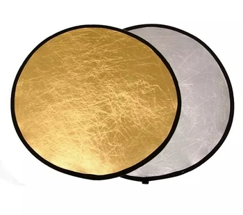 

2 in 1 Gold an silver 32"/80cm Factory direct sale Handhold Multi Collapsible Portable Disc Light Reflector for Photography