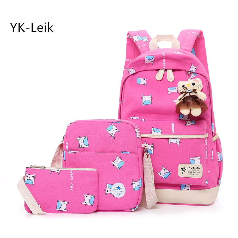 3 pieces sets backpacks casual cartoon backpack for women Fashion printing Children school bags for teenagers