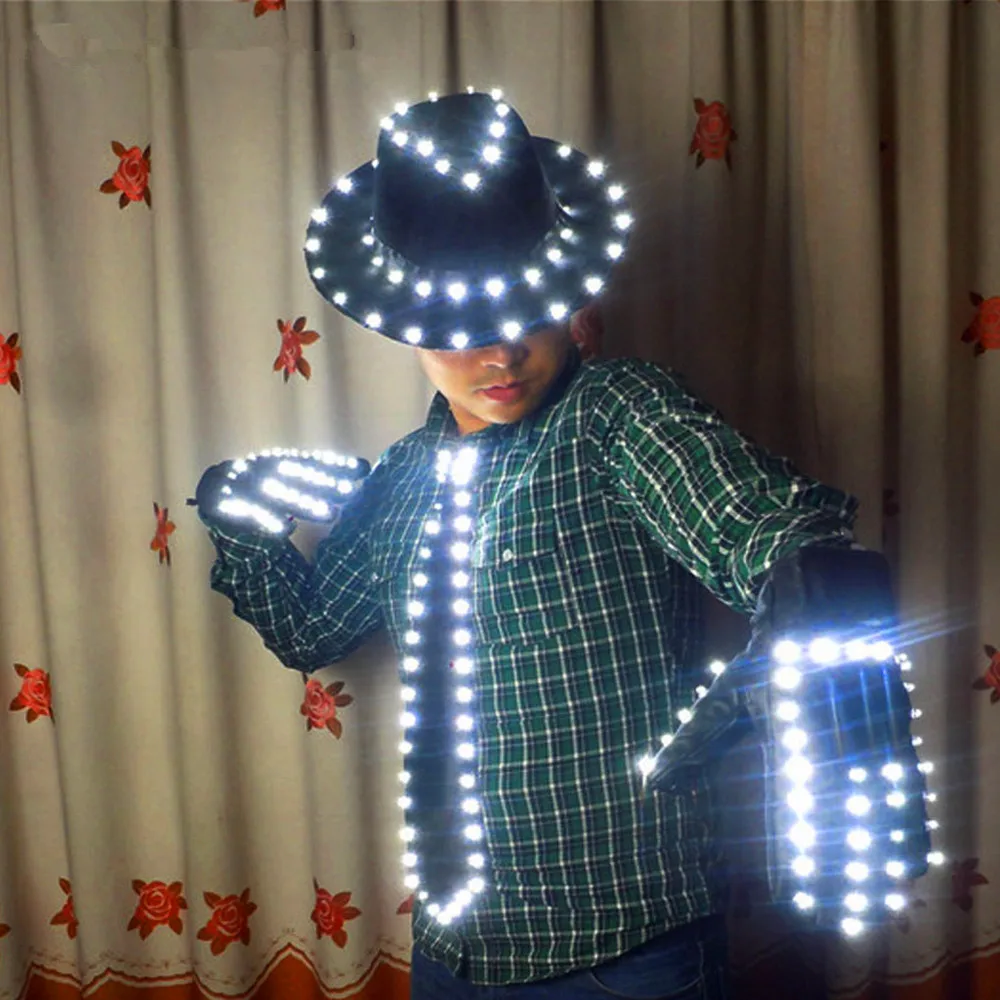 

LED Costume Clothes LED luminous jazz Hat With Llight Tie LED gloves LED Suit For Michael jacket Cosplay Costume