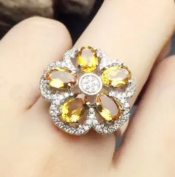 

Per jewelry Free shipping Natural original citrine flower ring 925 sterling silver 0.55ct*6pcs gemstone Fine jewelry T8081807