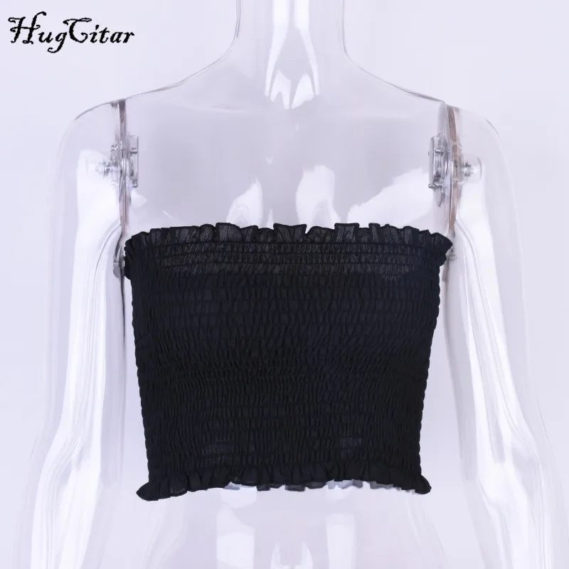 Hugcitar Sexy Off Shoulder Women sleeveless ruched tank Top Slash Neck Crop Black White red Tube Tops free size high elasticity