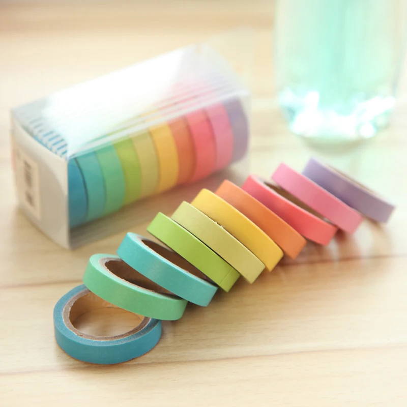 

10Pcs/Lot Candy Color Masking Washi Tape Set for DIY Craft Decor Scrapbooking Tape Journal Travels Write Design School Supplies
