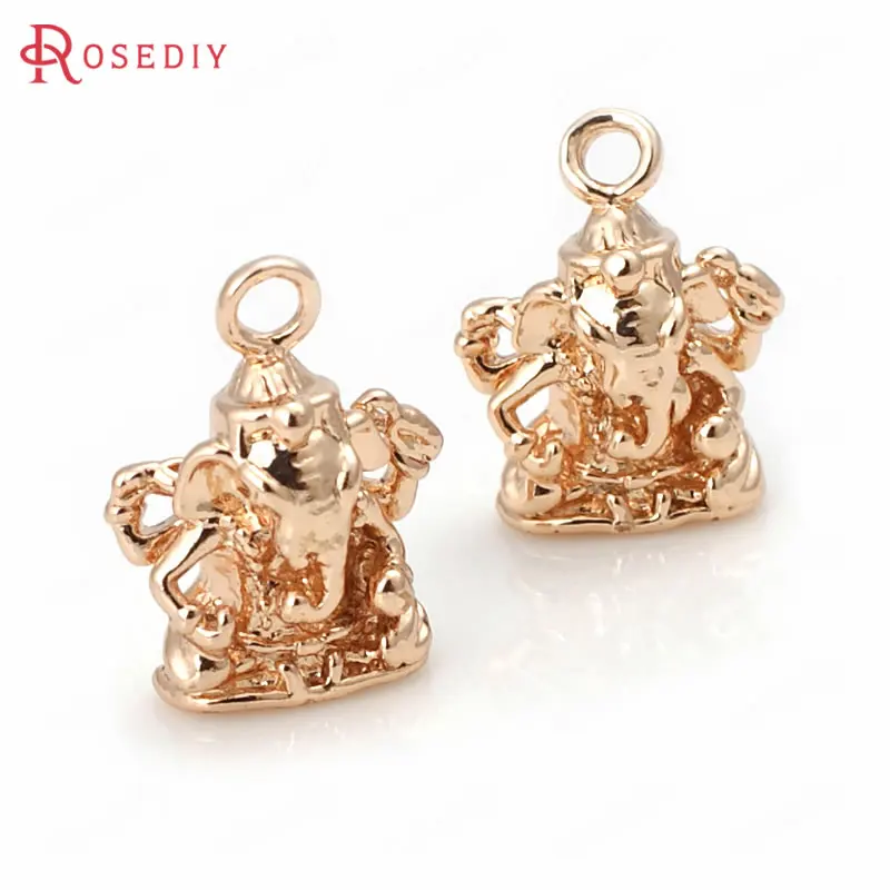 

6PCS 16.5x13mm 24K Champagne Gold Color Plated Brass India Elephant Buddha Charms Pendants High Quality Jewelry Accessories