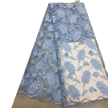 

Latest Light Blue Tulle Lace Fabric High Quality Europe And America Fashion Fabric 3d Embroidery French lace Fabrics HJ938-2