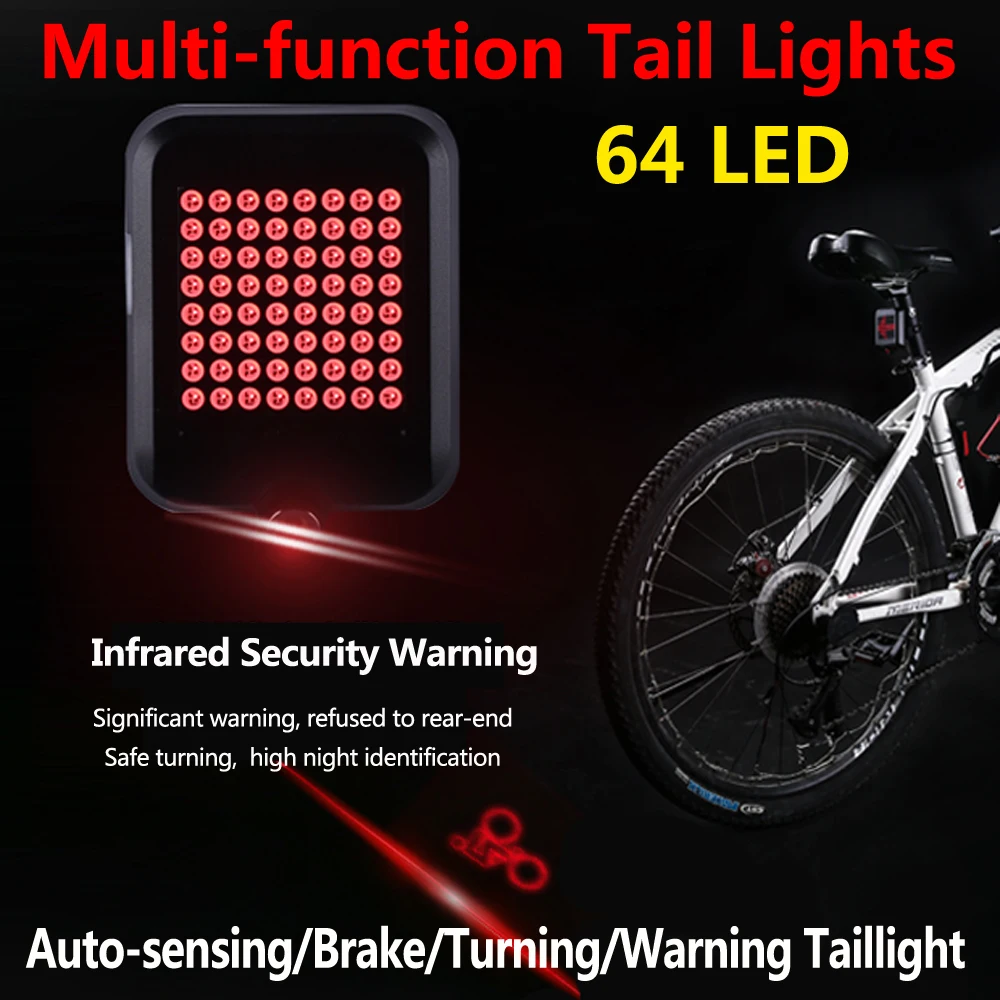 Intelligent LED Bicycle Rear Tail Light Auto Sensor Brake Warning Rechargeable