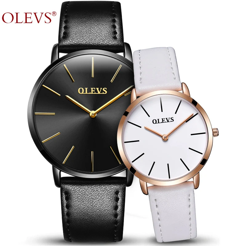 OLEVS Роскошные брендовые парные часы для мужчин и женщин Водонепроницаемые кожаные Ulrta тонкие кварцевые наручные часы на День святого Валентина
