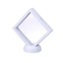 Boîte à ombre à cadre flottant 3D, présentoir à pièces de monnaie, présentoir à bijoux avec Base ronde, rangement 9x9cm (blanc)