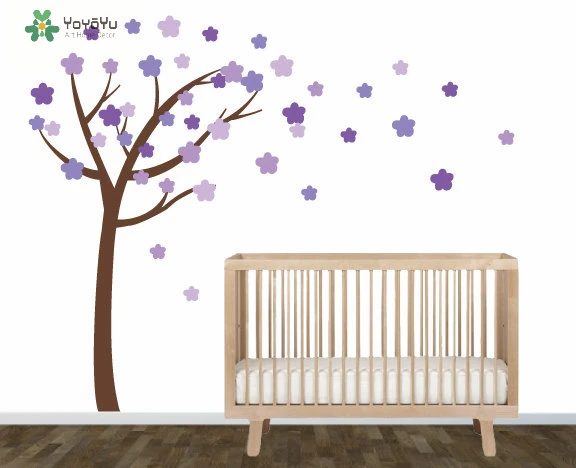 

Wall Decal Vinyl Sticker Nursery Big Tree With Blossoms For Kid Baby Room Art Decoration Custom Any Color Mural Poster WW-441