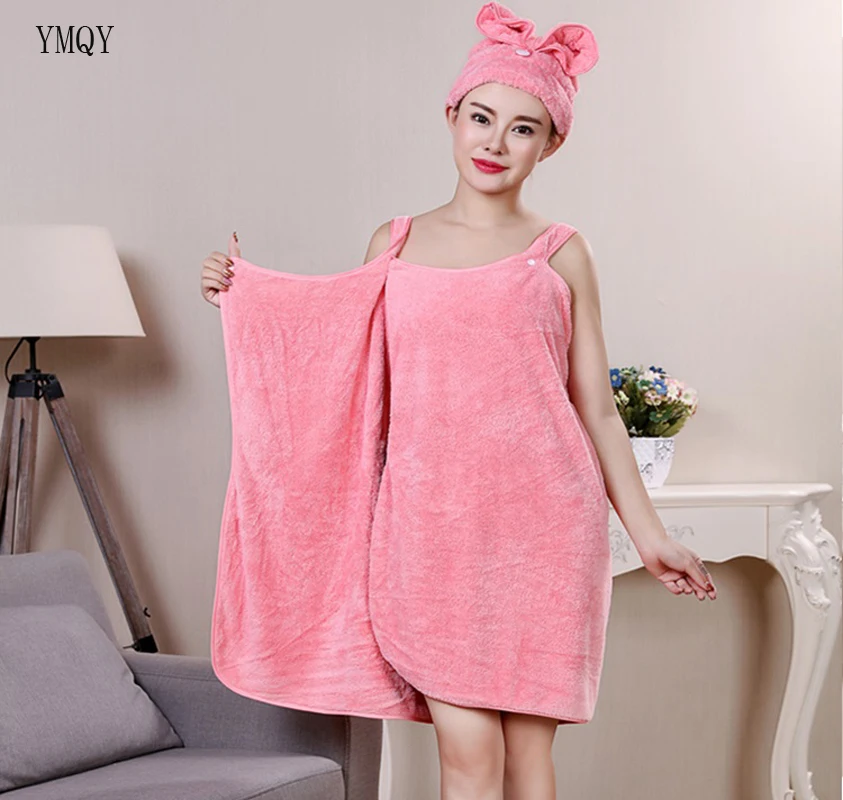 YMQY 2018 Absorbent Pink microfiber girl women bath towel hair turban