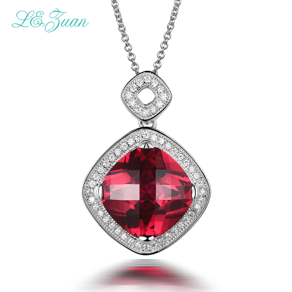 

I&zuan 925 Sterling Silver Pendant Necklace 13.83ct Red Stone Checkerboard Cut Ruby Luxury Fine Jewelry
