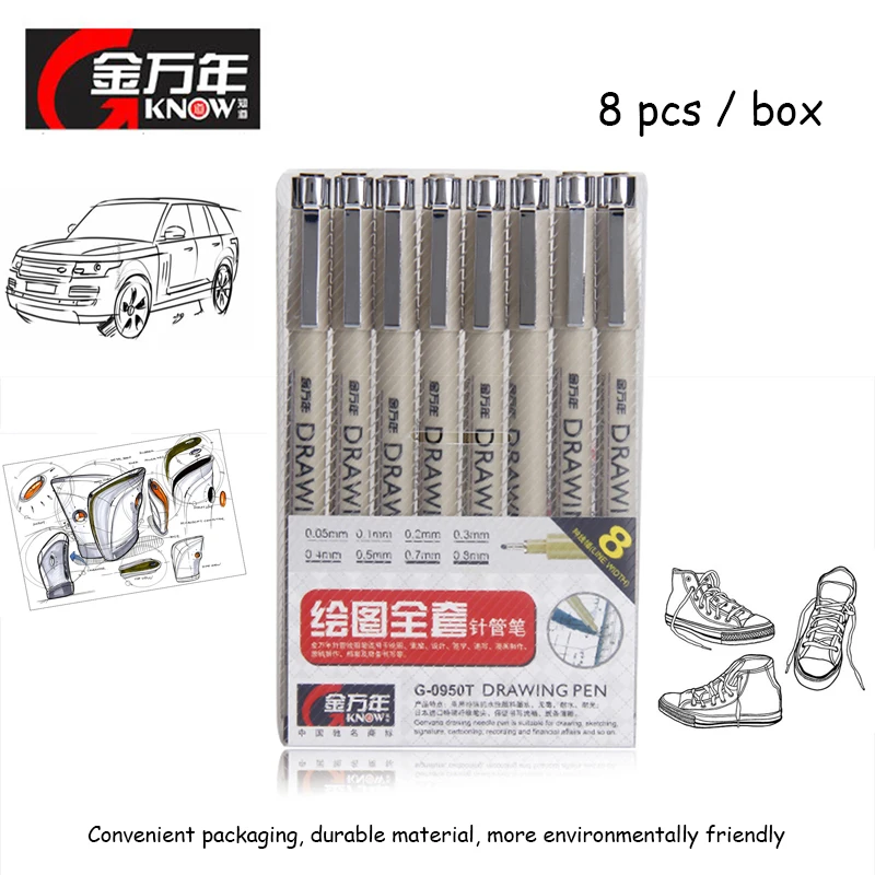 

Original Genvana/Know 8Pcs Pigma Micron Sketch Black Marker Pen Technical Graphic Fine Line Neelde Drawing Pen Art Supplies