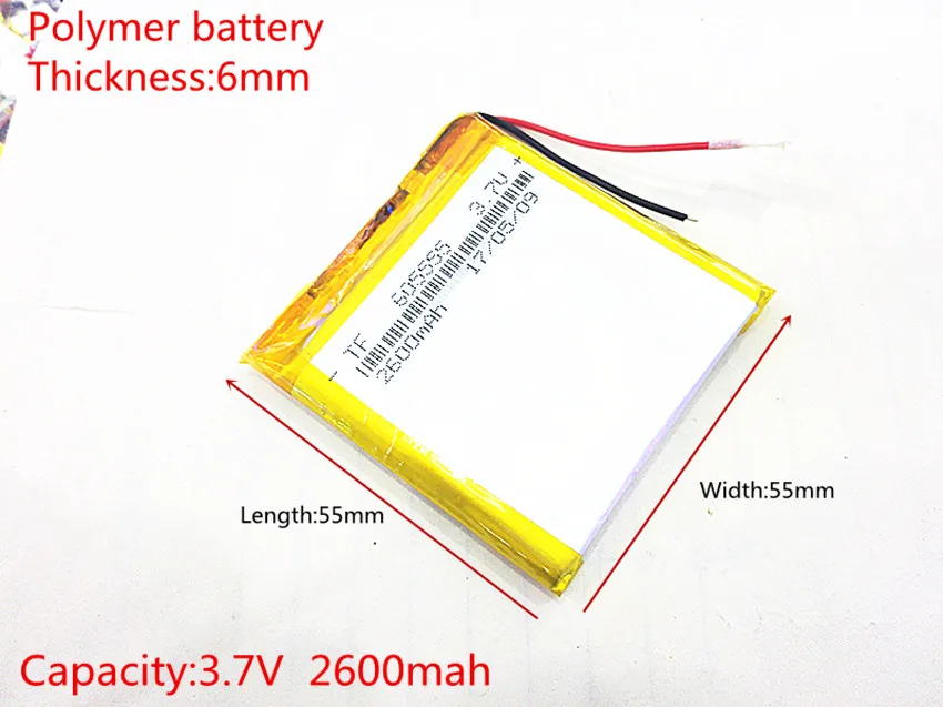 

3.7V 2600mAh 605555 Lithium Polymer Li-Po li ion Rechargeable Battery cells For Mp3 MP4 MP5 GPS