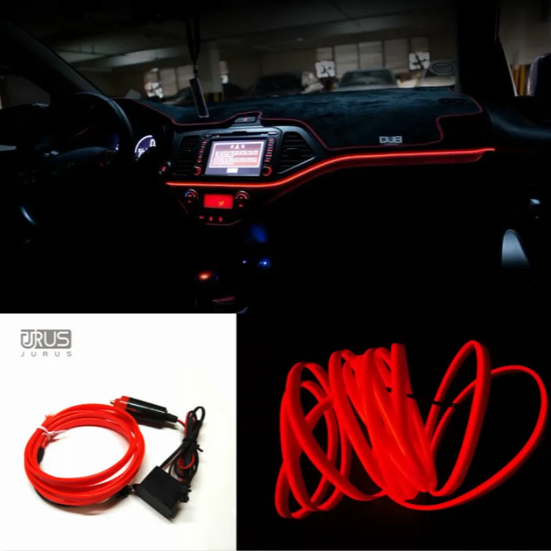 JURUS car styling 1meter flexible neon interior light el cold strip tube wire colors diy decoration