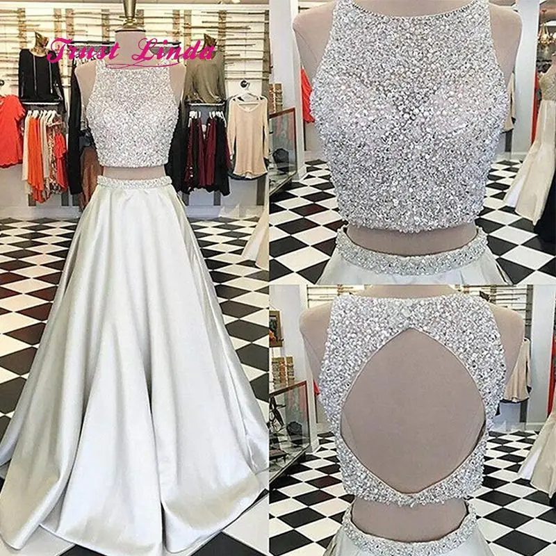

Vestidos Boda Invitada Mujer Sparkly Beaded Women Dress For Wedding Party O Neck Two Piece Prom Dress Red Carpet Dresses