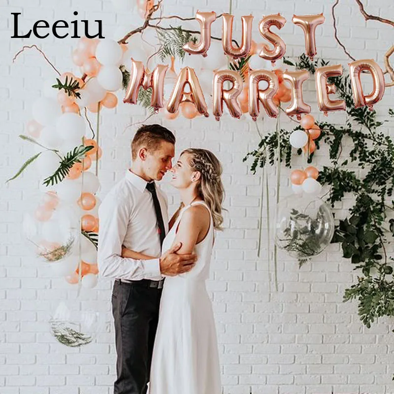 

Leeiu 16 Inch Rose Gold Letter Balloons Just Married Foil Balloon Wedding Decoration Bridal Shower Party Supplies