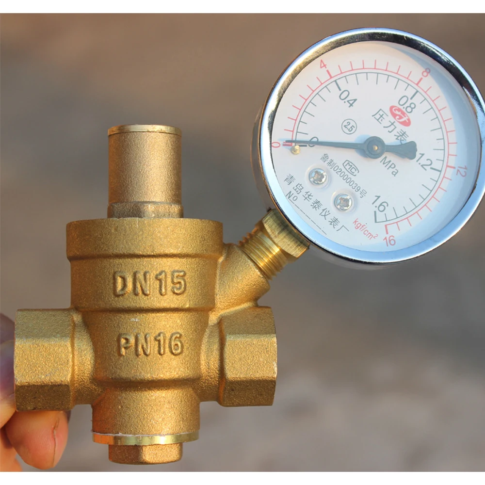 Brass Water Pressure Regulator Reducer DN15 NPT 1/2" Adjustable With Gauge Meter PN 16 for Hydraulic Instability/Water Purifier |