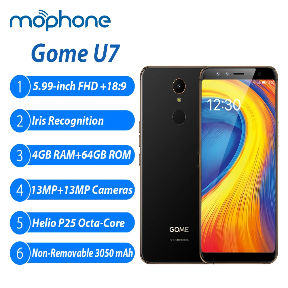 Оригинальный Gome U7 5 99 &quotмобильный телефон MTK6757CD Восьмиядерный 13 МП 4 Гб + 64 3050 мАч