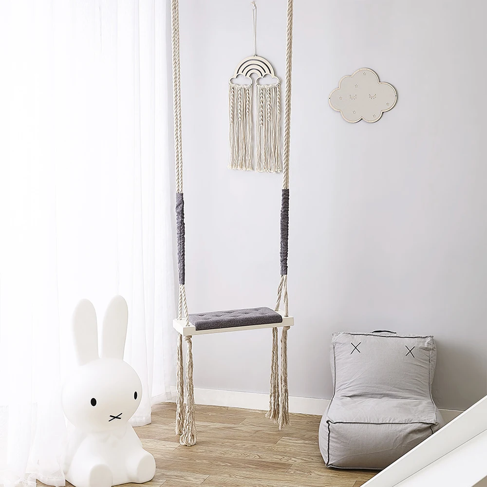 Hot INS Baby Swing Chair with Cushion Seat Children Indoor Solid Wood Toy Swings Boys Princess Girls Kids Room Decor Furniture Hot INS Baby Swing Chair with Cushion Seat Children Indoor Solid Wood Toy Swings Boys Princess Girls Kids Room Decor Furniture