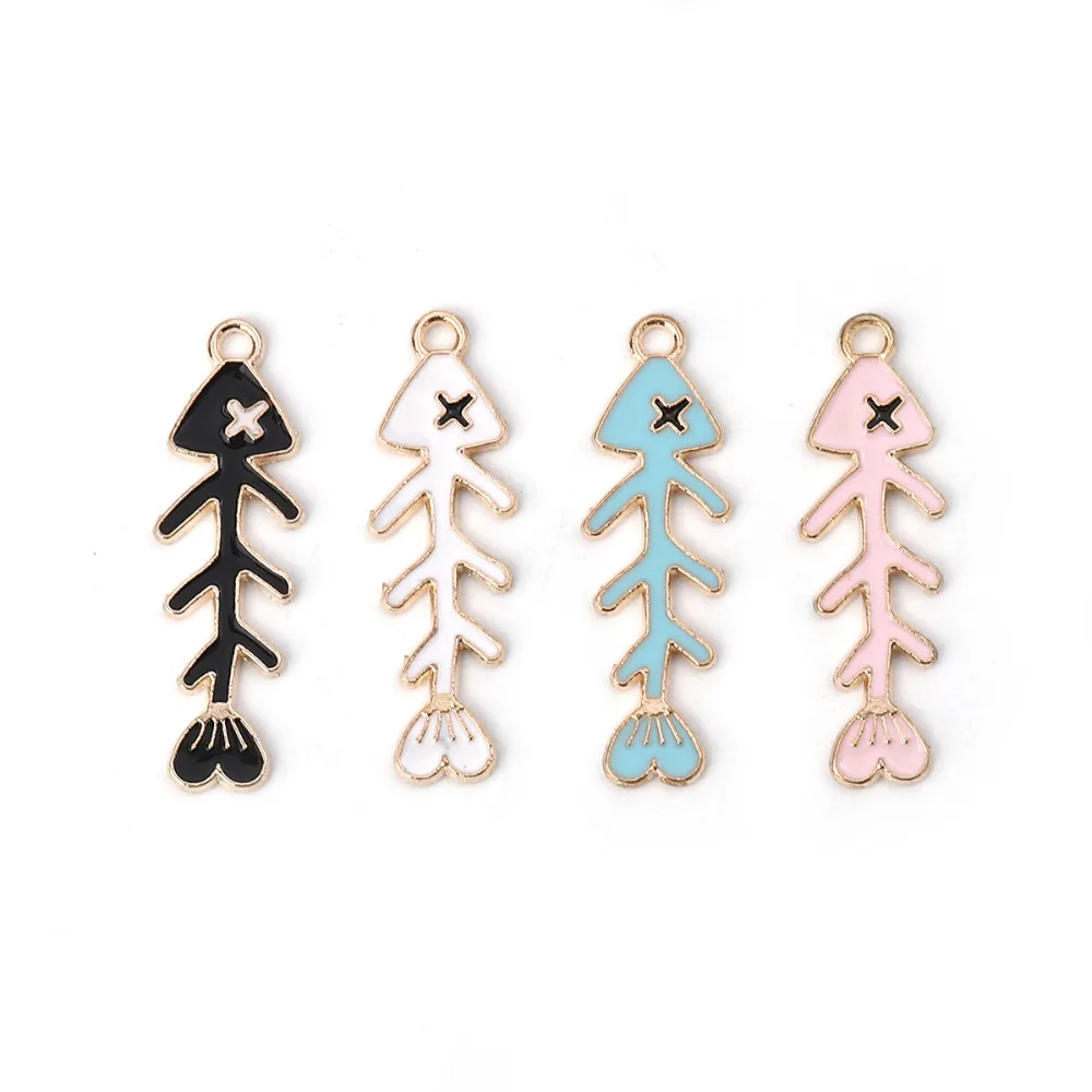 

Doreen Box New Zinc Based Alloy Ocean Jewelry Pendants Fish Bone Gold Color Enamel Pendants 35mm(1 3/8") x 11mm( 3/8"), 20 PCs
