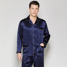 Для мужчин, одежда для мальчиков, Хлопковая пижама Sets100% шелковые однотонные летние Spring2019 человек из чистого шелка, одежда для сна, домашняя одежда, комплект из двух предметов Пижамные комплекты с длинными рукавами