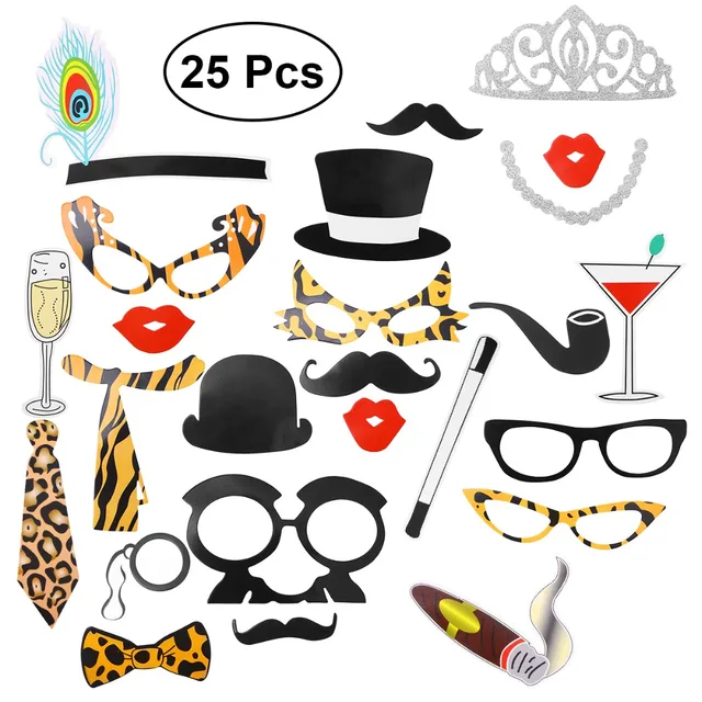 DIY  Photo Booth Props Glasses Moustache Red Lips Bow Ties On Sticks For Wedding Birthday Graduation Party Photo Booth Props