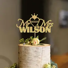 Заказ Mr Mrs любовь, сердце, свадьба торт Топпер вечерние Декор персонализированные день рождения душ золотой торт топперы дерево блестящая бумага
