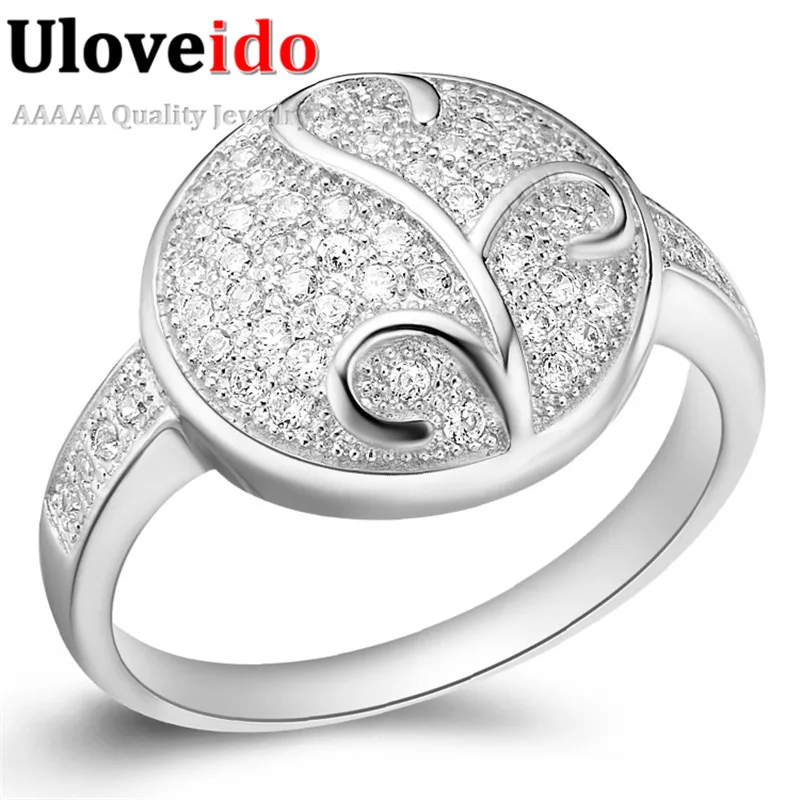 

Uloveido Vintage Silver Color Large Rings for Women with Stones Unique Bridal Ring Engagement Ring Jewelry Bague Femme J182