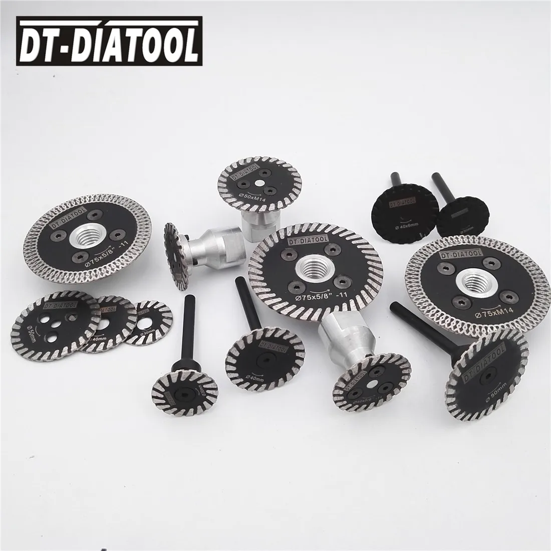 DT-DIATOOL 2pcs mini diamond saw blade removable 6mm shank Turbo cutting disc for granite marble stone concrete