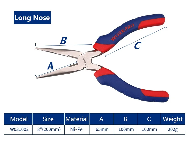 WORKPRO " длинный нос электрика плоскогубцы провода стриптизерши обжимные 8 дюймов плоскогубцы ручные инструменты