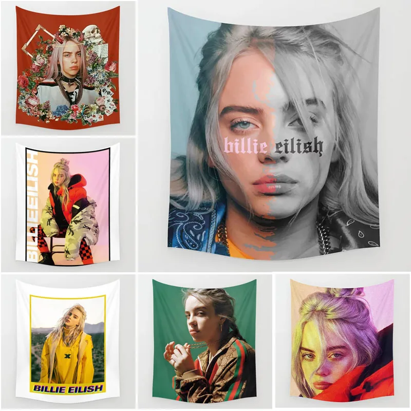 

Pop Singer Billie Eilish Pattern Hippie Tapestry Wall Hanging Thicken Tapestries Billie Eilish Wall Art Christmas Home Decor