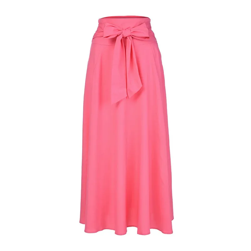 HOT sell Fashion 2018 Summer style skirts womens High Waist Pleated Long Skirt Front Slit Belted Maxi Skirt Femme Saia A16#N (14)