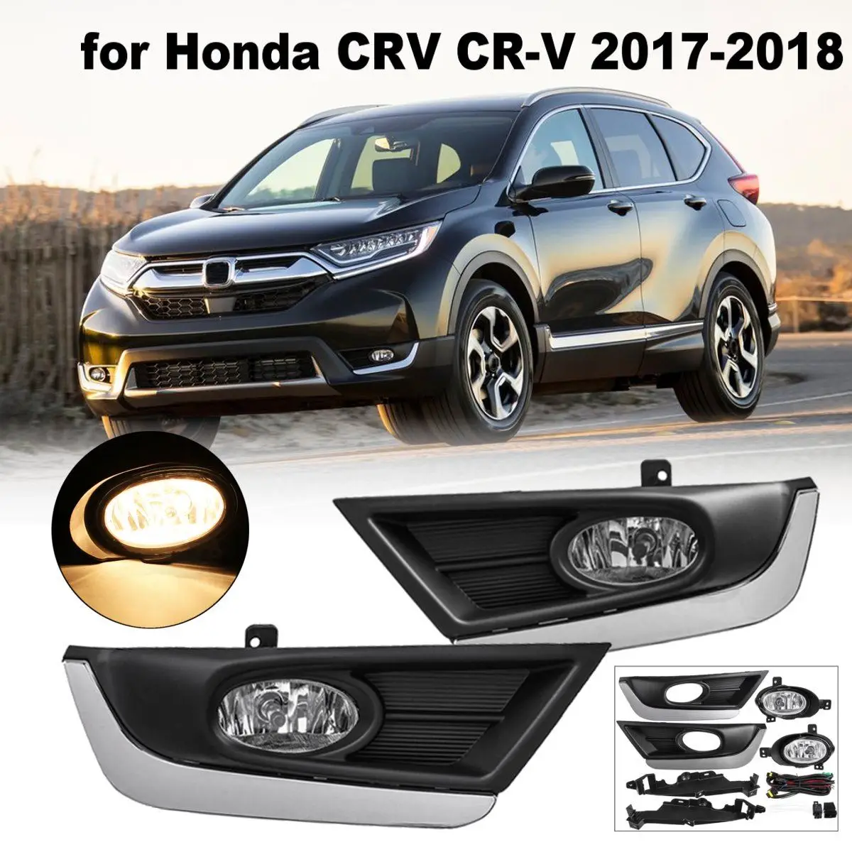 Pair ABS Bumper Fog Lights Driving Lamps w/ Wiring Harness Front Left Right For Honda/CRV/CR-V 2017 2018 DC 12V 40A H11 Bulbs Pair ABS Bumper Fog Lights Driving Lamps w/ Wiring Harness Front Left Right For Honda/CRV/CR-V 2017 2018 DC 12V 40A H11 Bulbs