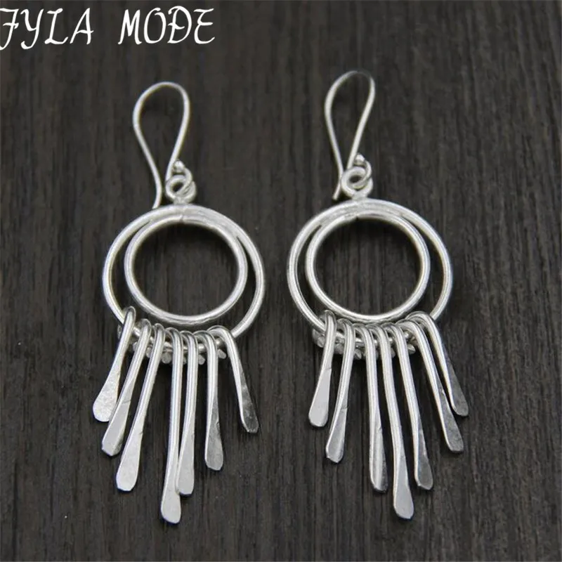 Vintage Tassel Earrings 925 Thai Silver Round Drop Earrings Thailand Bohemian Jewelry For Women