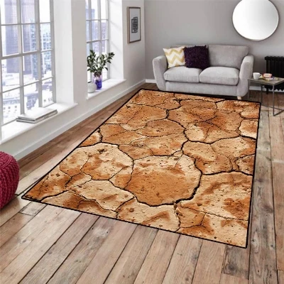 

Else Brown Dried Soil Design 3d Pattern Print Non Slip Microfiber Living Room Decorative Modern Washable Area Rug Mat