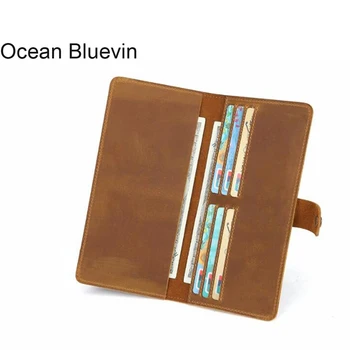 

OCEAN BLUEVIN New Men Genuine Leather Wallet Men Credit Card Holder Vintage Long Clutch Male Portomonee Carteira Hombre Perse